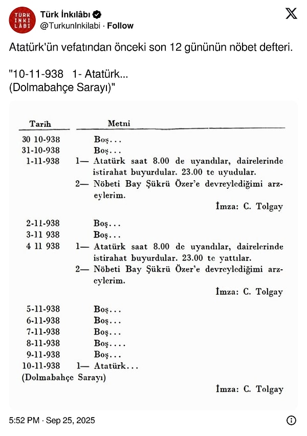 Mustafa Kemal Atatürk’ün son 12 günü not defterine yazıldı.