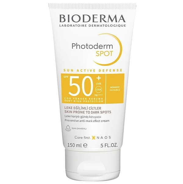 Bioderma Photoderm SPOT SPF50+, glabridin içeren özel formülüyle ciltte leke oluşumunu önlemeye yardımcı olurken yüksek güneş koruması sunuyor.