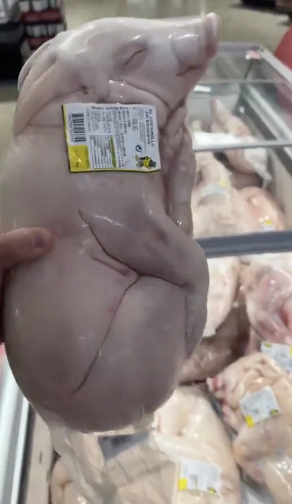 İspanya'daki bir markette bulunan domuz dolabı gündem oldu.