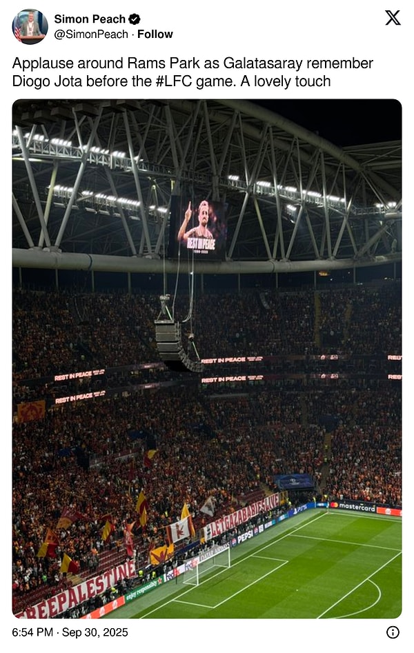 Diogo Jota'nın anılması İngiliz taraftarlar tarafından da beğeni ile karşılandı.👇