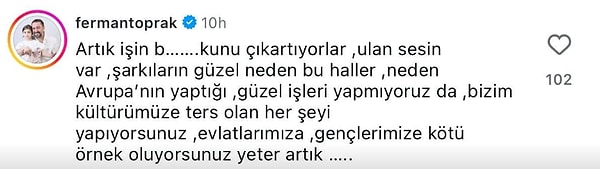 Ferman Toprak, Edis'in Harbiye konserinden paylaşılan bir videonun altına yaptığı yorumla gündeme oturdu.