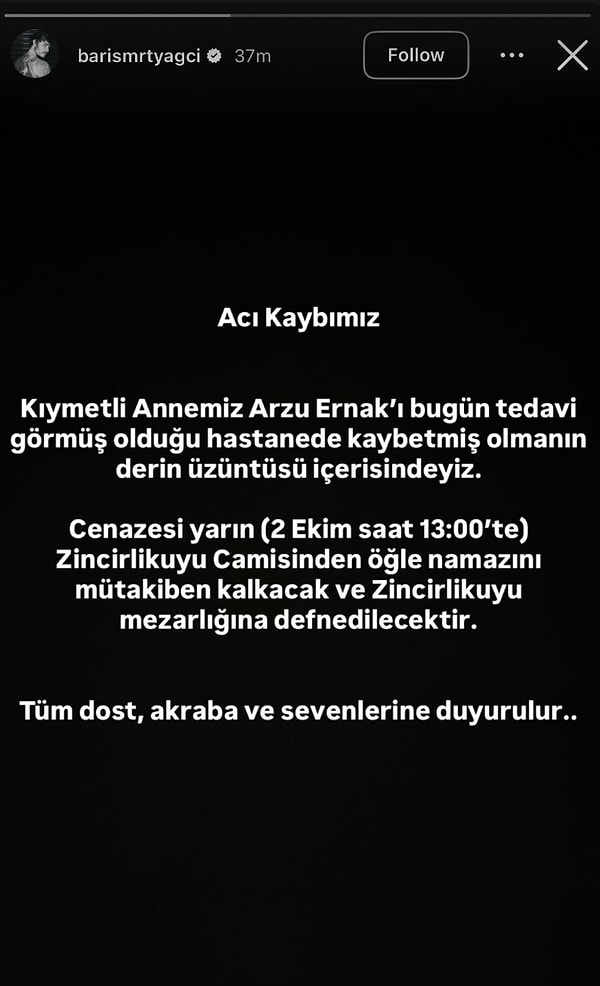 Survivor yarışmasındaki varlığıyla adını geniş kitlelere duyuran Barış Murat Yağcı annesinin hayatını kaybettiğini duyurdu.