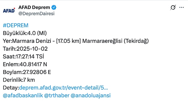 Son olarak da 17:27’de yine aynı noktada deprem oldu.