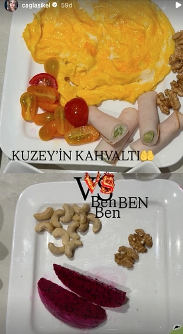 Sağlıklı öğün tercihleri ve sosyal medyadan paylaştıkları öğünlerle adından bahsettiren isim bu sefer oğlu Kuzey ve kendi tabağını karşılaştırdı.