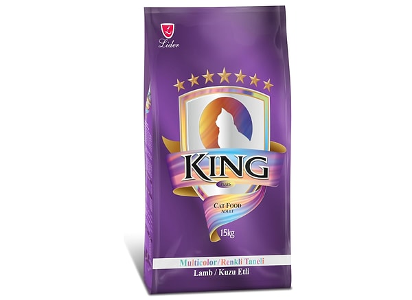 King Multicolor Renkli Taneli Kuzu Etli Yetişkin Kedi Maması 15 kg