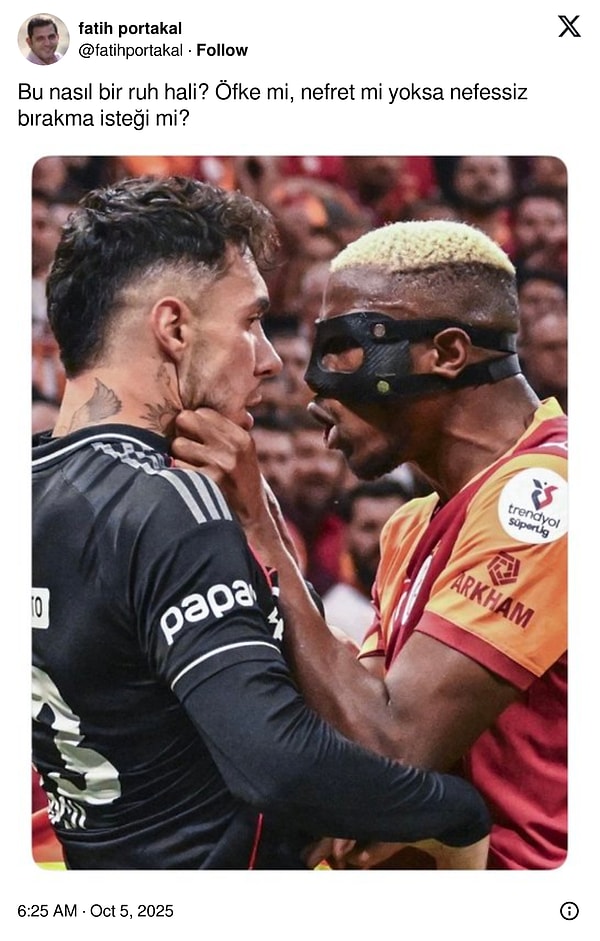 Gazeteci Fatih Portakal da Osimhen’in pozisyondaki hareketlerini eleştirdi.👇