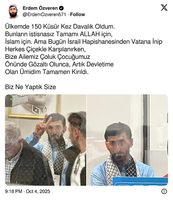Filoda bulunan Erdem Özveren isimli kişi ise havaalanında polis ekipleri tarafından gözaltına alındığını açıklamıştı.