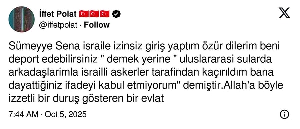 Sümeyye Sena Polat'ın annesi İffet Polat'ın paylaşımı 👇