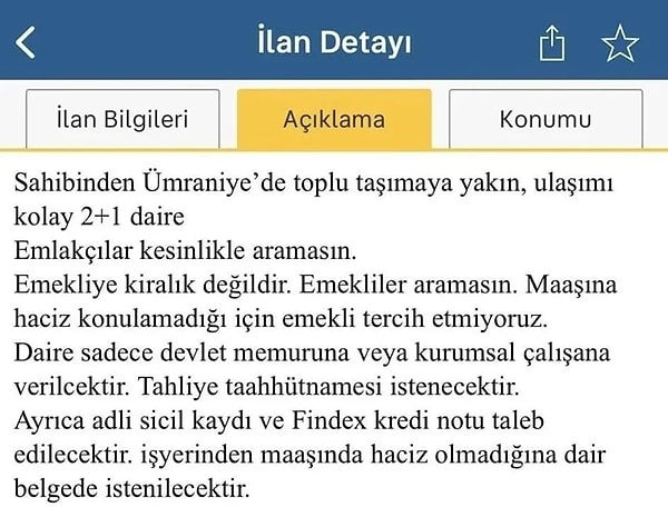 İşte o ilan: