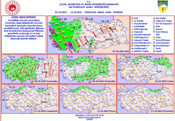 Sonbahar ülke genelinde resmen yüzünü gösteriyor. Hava sıcaklıkları düşüyor, yağışlı havanın etkisi altına giriyoruz.