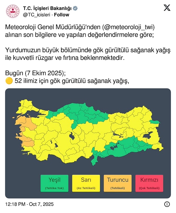 İçişleri Bakanlığı’nın paylaşımı