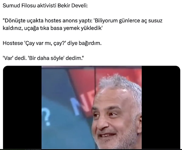 Ardından Develi pek çok TV kanalında Sumud anılarını ve dönüş uçağından bahsetti.