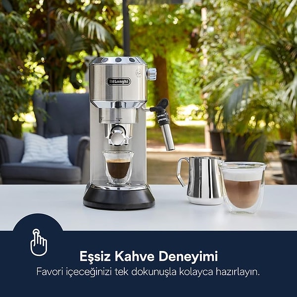DeLonghi Dedica Manuel Espresso Makinesi EC 685.M, Termoblok teknolojisi ile ideal bir espresso için su sıcaklığını ayarlama özelliğiyle öne çıkıyor.