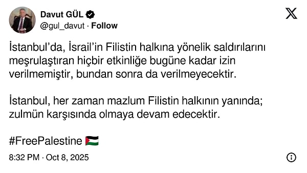 İstanbul Valisi Gül de konuyla ilgili açıklama yaptı "izin verilmeyecektir" dedi.
