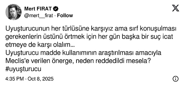 Oyuncu Mert Fırat'tan dikkat çeken paylaşım: "Meclis önergesi neden reddedildi?"