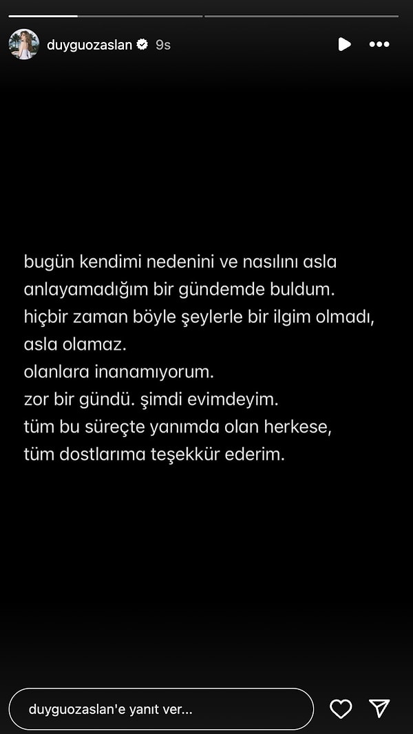 Operasyonun ardından sosyal medyada sessizliğini bozan isimlerden biri de Duygu Özaslan oldu.