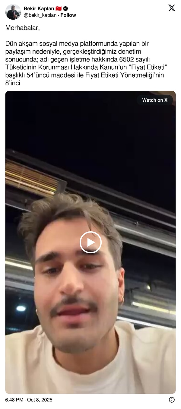 "Yönetmeliğe aykırı hareket etmesi nedeniyle para cezası uygulandı."