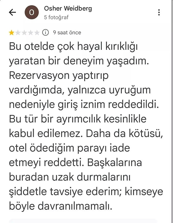 Bitlis’teki otel, İsrail vatandaşını kabul etmedi!