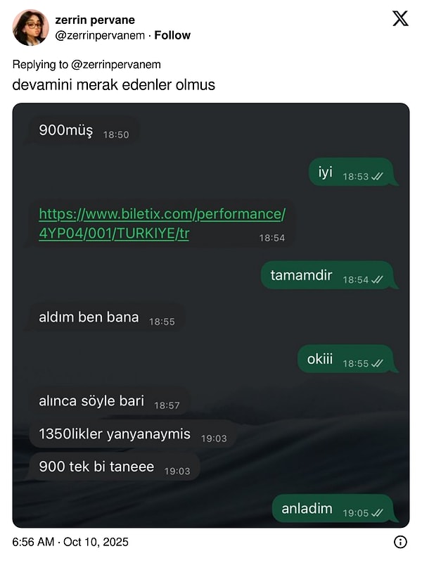 Tabii mesajlaşmanın bomba kısmı ise şuydu...