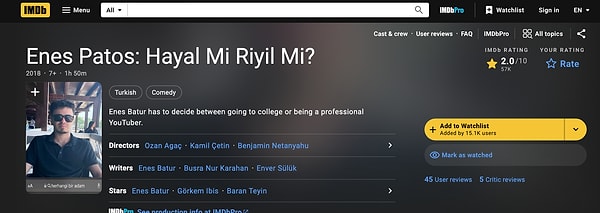 YouTube’un yanı sıra sinema dünyasına adım atan Enes Batur, filmleriyle dikkat çekmişti.