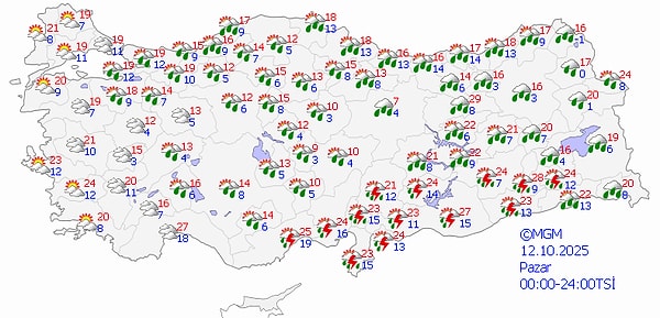 12 Ekim Pazar Hava Durumu 👇