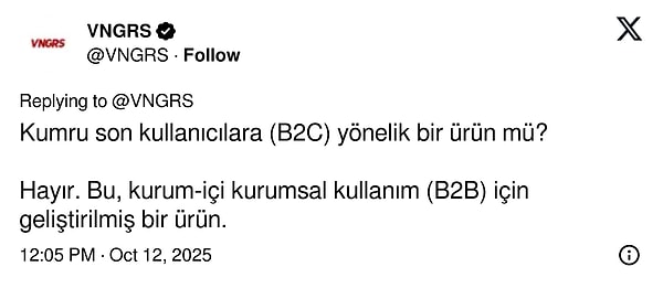 Kumru'nun B2C (Business to Costumer) yani doğrudan müşterilere satış yapma amacı taşımadığını açıklayan VNGRS, bir floodla Kumru'yu anlattı.