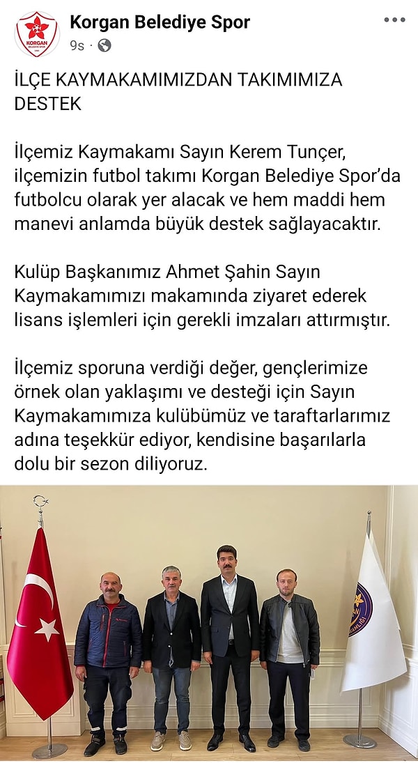 Korgan Belediyespor’un sosyal medyada yaptığı açıklama 👇