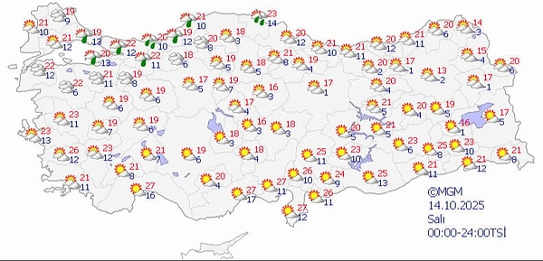 İstanbul, Kocaeli, Sakarya, Zonguldak ve Bartın çevresinde yerel olarak kuvvetli sağanak yağışların görülebileceği belirtildi.