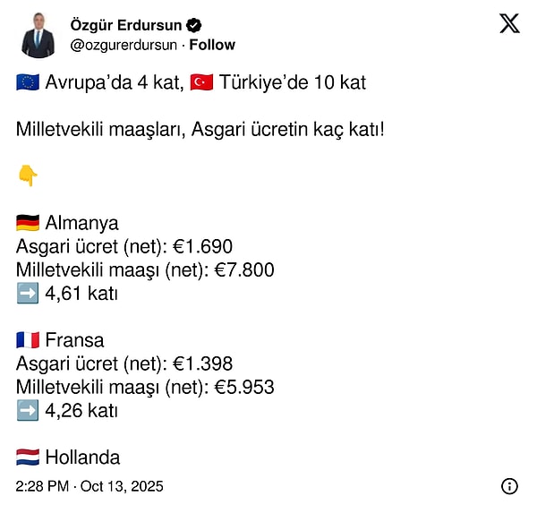 Milletvekili maaşı asgari ücretin kaç katı? Özgür Erdursun, bu soruyu diğer ülkelerle karşılaştırdı.