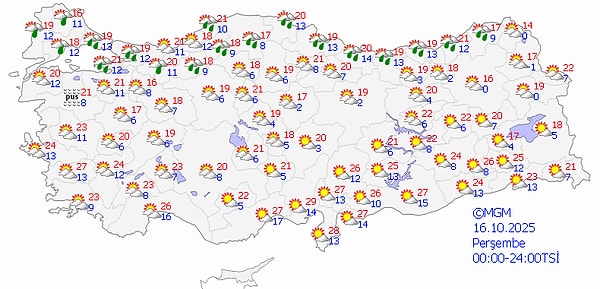 16 Ekim Perşembe Hava Durumu 👇