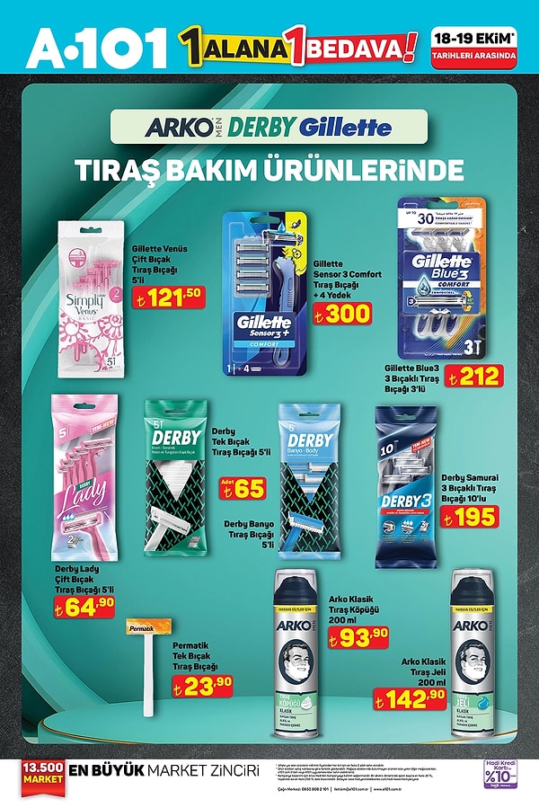 Tıraş Bakım Ürünlerinde 1 Alana 1 Bedava