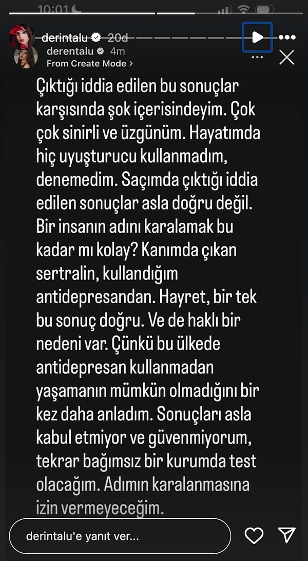 Deren ve Derin Talu kanlarında ve saçlarında uyuşturucu tespit edildiği iddialarını yalanadı.