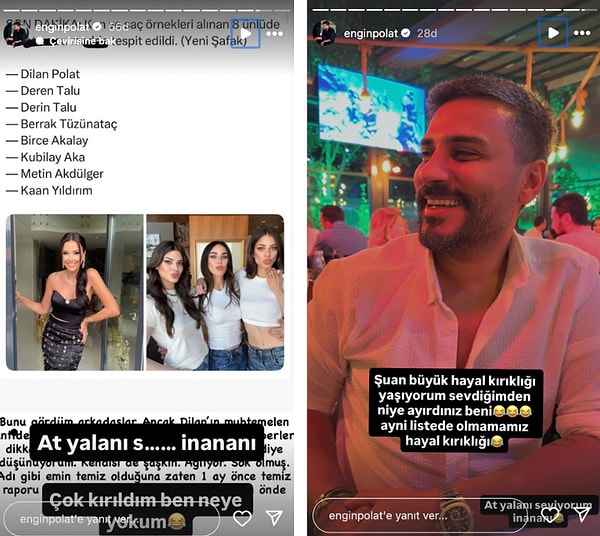 Uyuşturucu testi Dilan Polat'ın aksine temiz çıkan Engin Polat yaptığı paylaşımlarla dikkat çekti.