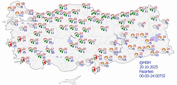 20 Ekim Pazartesi Hava Durumu 👇