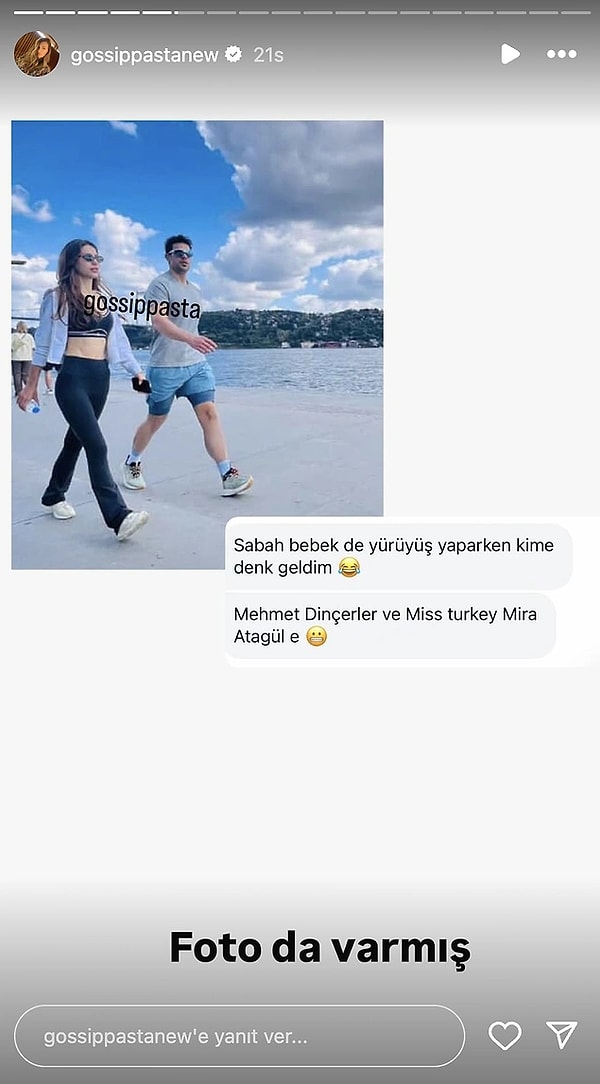 Sosyal medyada paylaşılan karelerde, Dinçerler’in Miss Turkey güzeli Mira Atagül ile sabah sahilde yürüyüş yaptığı ortaya çıktı.