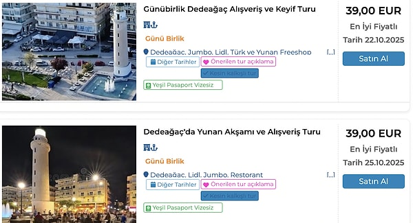 The cost of the daily supermarket tour is 39 euros.