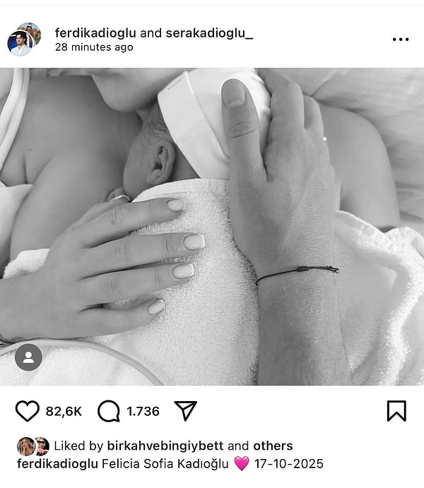 Ferdi Kadıoğlu and Sera Vrij joyfully announced the arrival of their daughter, Felicia Sofia, with their recent post.