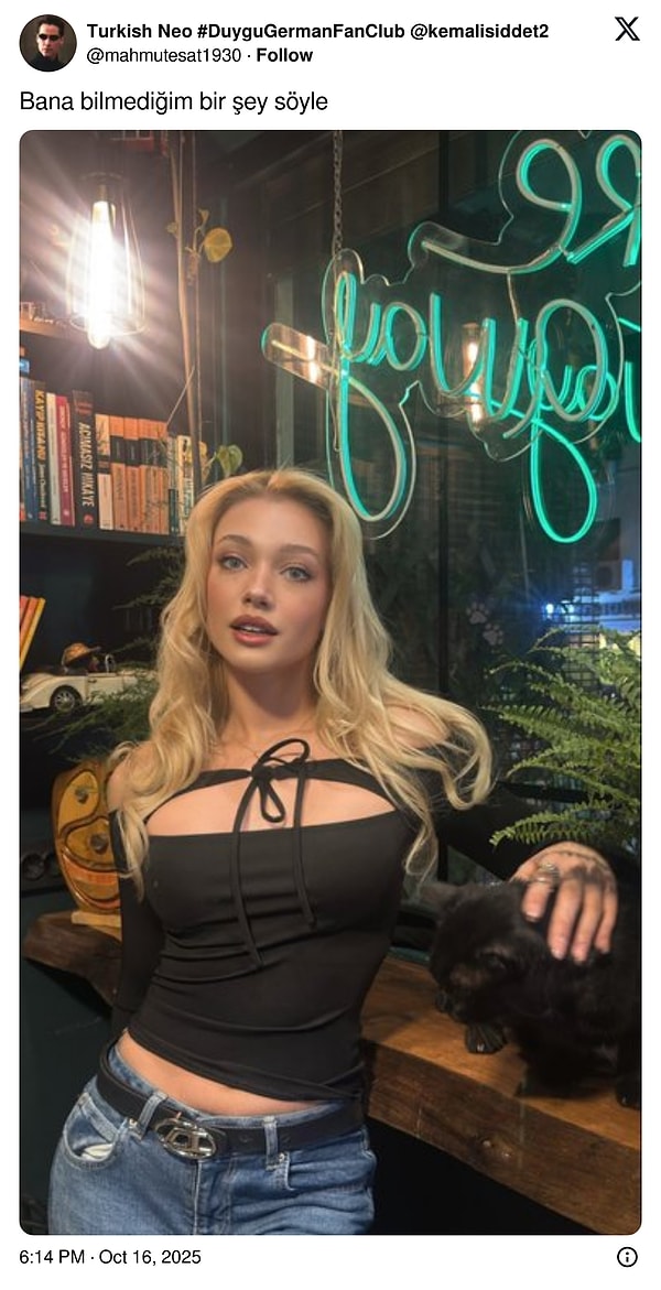 Bir kullanıcı da influencer Duygu German'ın fotoğrafıyla bir paylaşım yaptı.