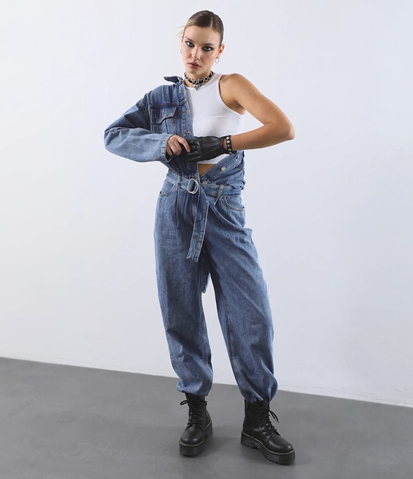 Kadın Oversize Jean Tulum Mavi
