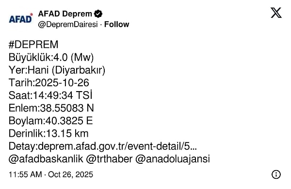 AFAD’ın paylaşımı 👇