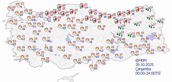 29 Ekim Çarşamba Hava Durumu 👇