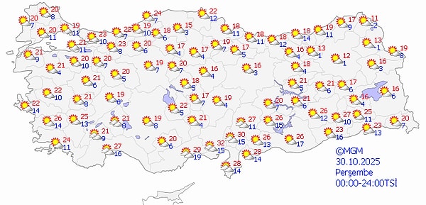 30 Ekim Perşembe Hava Durumu 👇