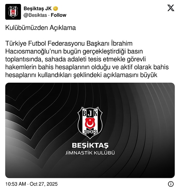 Beşiktaş'ın açıklaması 👇