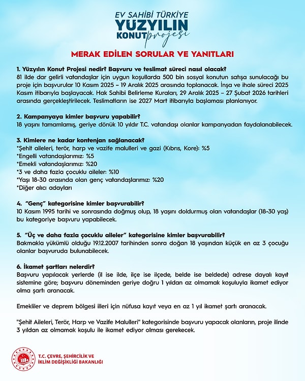 TOKİ, "Yüzyılın Konut Projesi" ile ilgili tüm merak edilenleri cevapladı 👇
