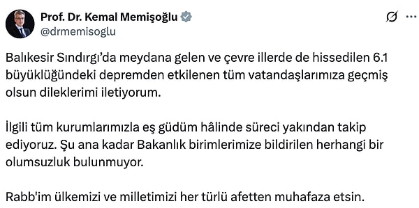 Sağlık Bakanı Kemal Memişoğlu, depremin ardından açıklama yaptı.