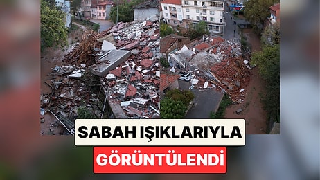 6.1'lik Depremde Un Ufak Olmuş: Balıkesir, Sındırgı'da Yıkılan Bina Sabahın İlk Işıkları ile Görüntülendi