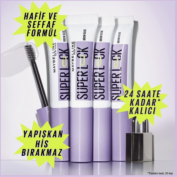Super Lock Brow Glue Kaş Sabitleyici Maskara ile kaşların gün boyu yerinde kalır.