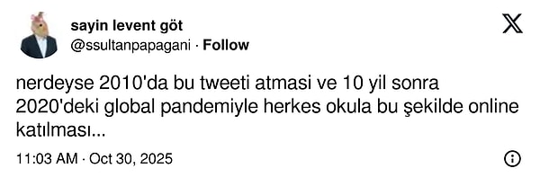 Üstelik global salgın ve bu paylaşım arasında 10 yıl vardı ve 10 yıl sonrası tahmin edilmişti.