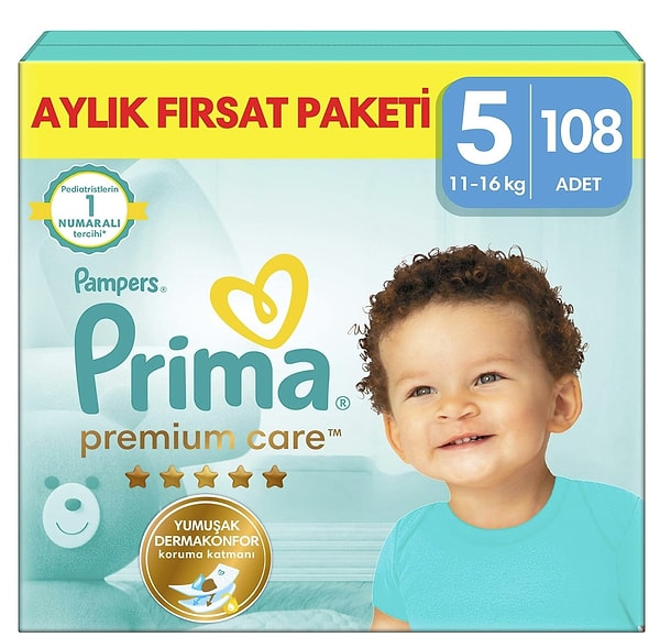 Prima Bebek Bezi Premium Care 5 Numara 108 Adet Aylık Fırsat Paketi