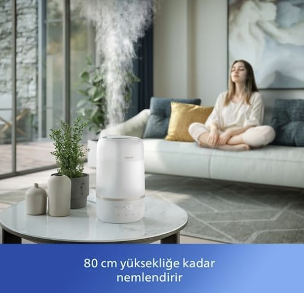 Philips 1000 Serisi Hava Nemlendirici, kuru hava belirtilerini azaltmak ve yaşam alanınızı daha konforlu hâle getirmek isteyenler için çok yönlü bir seçenek sunuyor.